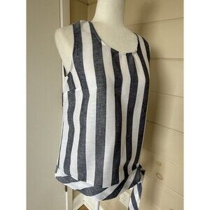 J Crew Women's Gray White Stripe Tie Waist Top Sz 4 Linen Elevated Nautical